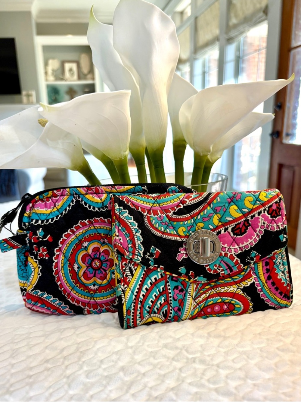 Vera Bradley Parisian Paisley Wristlet AND Turn-Lock Wallet EUC SET